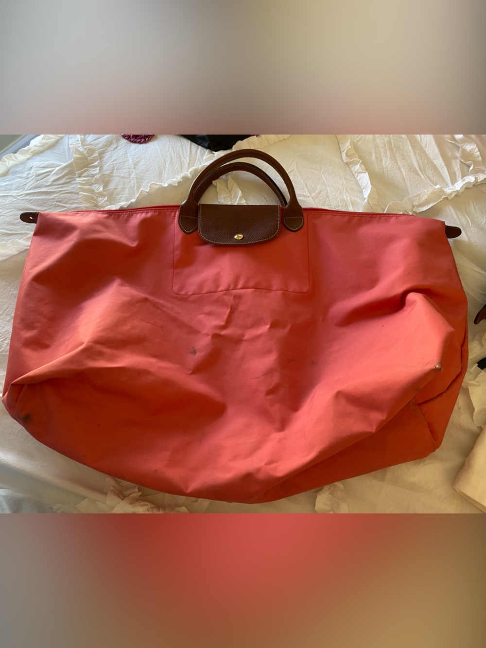 Longchamp Coral XL Travel Tote with Brown Leather Trim